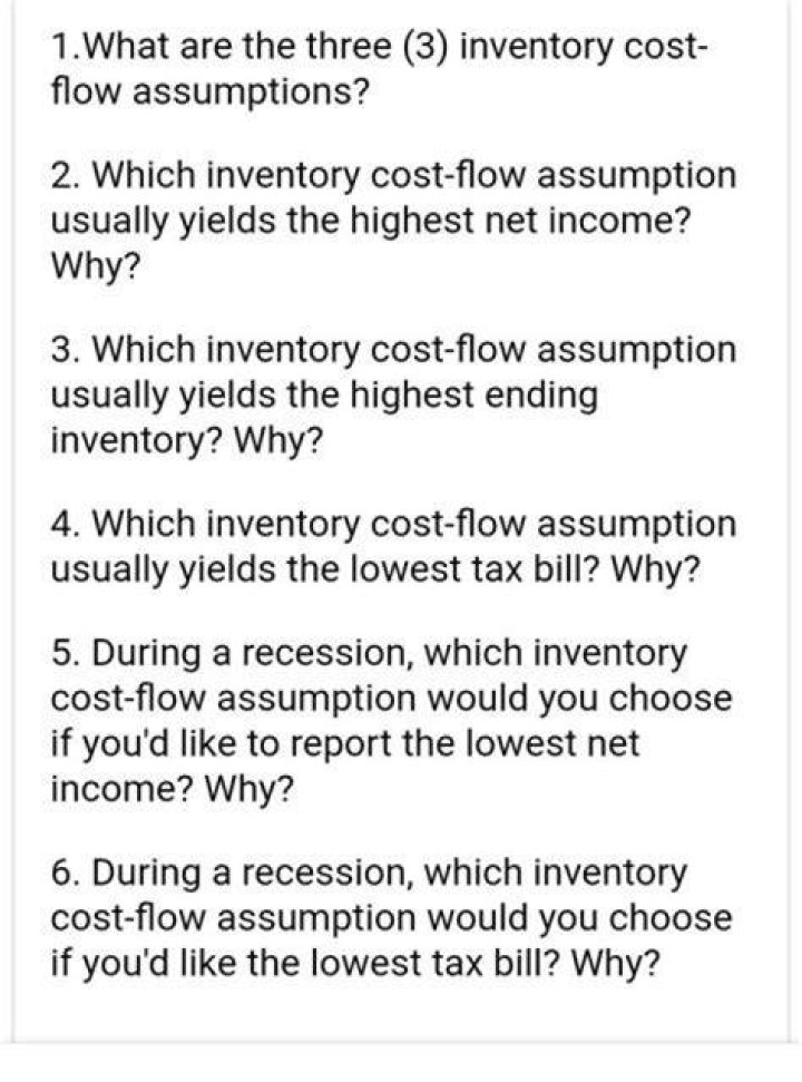 What are the three 3 inventory cost flow assumptions?