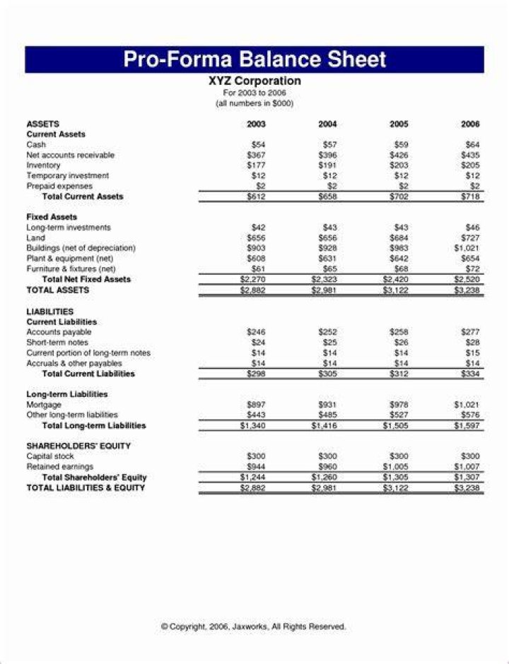 What is a pro forma balance sheet?