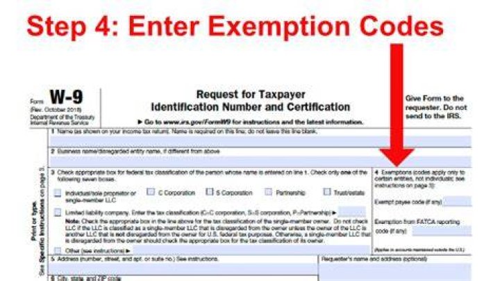 Where to find exemptions box on Form W-9?